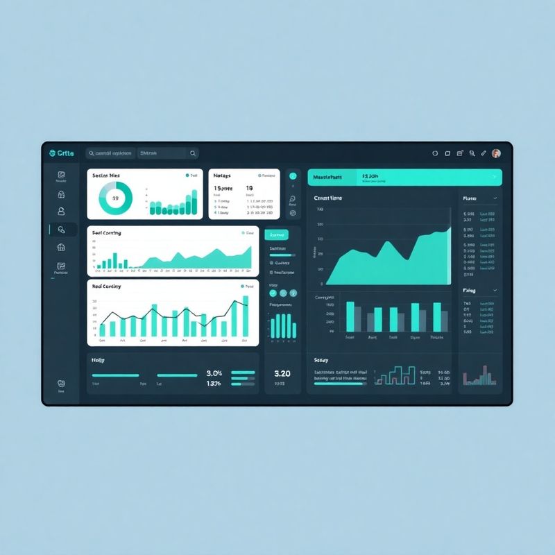 Clean-tech nadzorna plošča platforme z grafi in teal akcenti